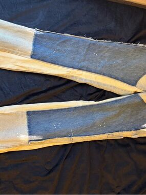 Two-Tone Patchwork Jeans in Blue and Tan